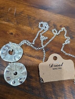 Drool Silver Double Disk Pendant Necklace